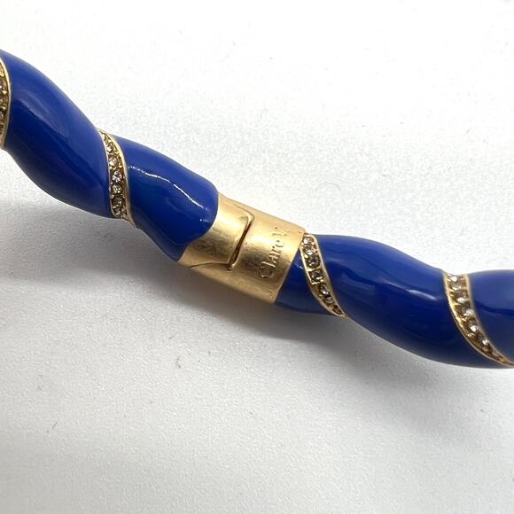 CLARE V Gold Plated Enamel Rope Bangle Bracelet Blue Rhinestone Crystal NEW - Picture 4 of 11
